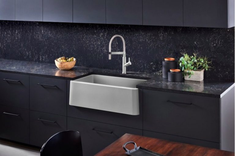 kitchen with blanco concrete gray sink
